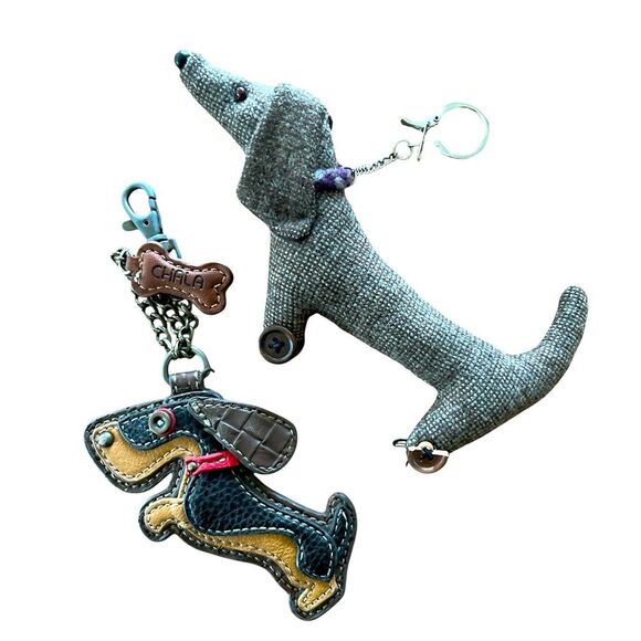 Dachshund Keychains Dog Lot of 2 Chala Leather Folk Art Unique Weiner Dog Gift - Picture 1 of 4